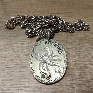 Hang Engraved Pewter Scorpio Medallion Silvertone Chain.